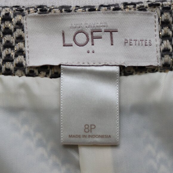 LOFT Petite Cream Black Gold Metallic Front Button Pockets A-Line Skirt Sz 8P - Picture 5 of 6